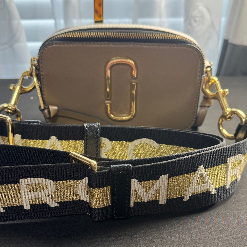 Marc Jacobs Taupe Snapshot Crossbody Bag with Gold Hardware